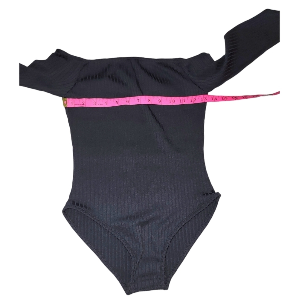 Black Ribbed Off Shoulder Bodysuit From PLT - Picture 7 of 7